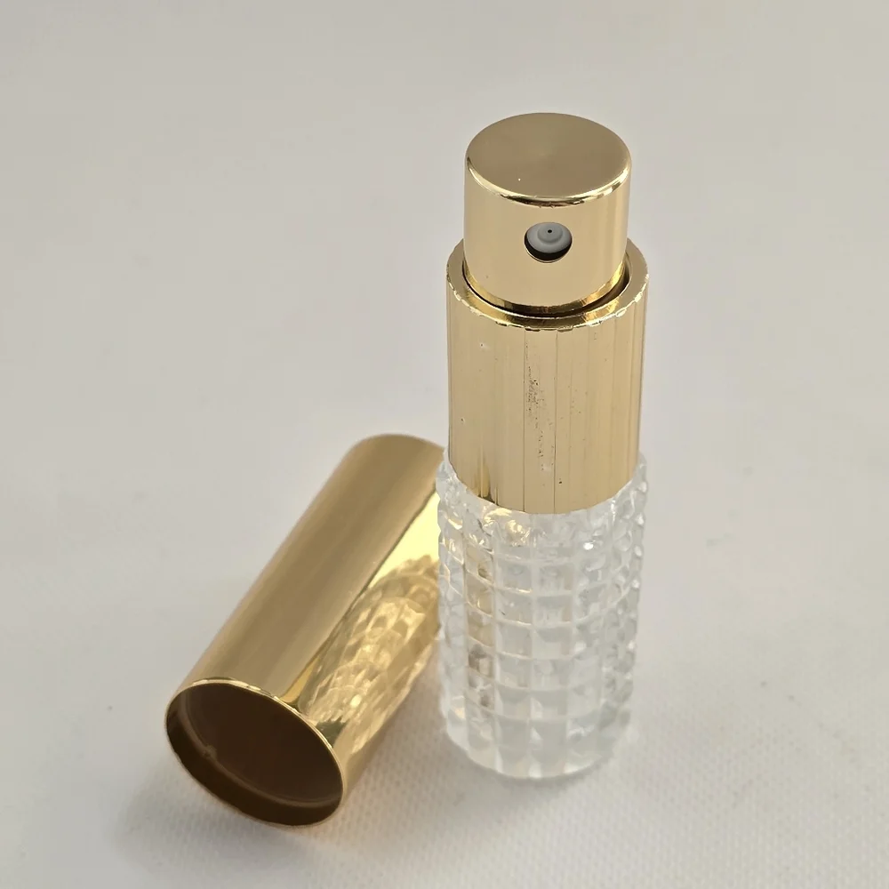 Vintage Cut Glass Perfume Atomizer Travel Spray Bottle Gold Tone Vanity - Picture 3 of 4